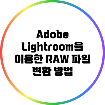 Adobe Lightroom을 이용한 RAW 파일 변환 방법