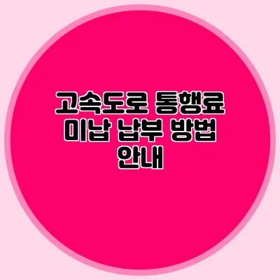 고속도로 통행료 미납 납부 방법 안내