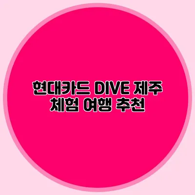 현대카드 DIVE 제주 체험 여행 추천